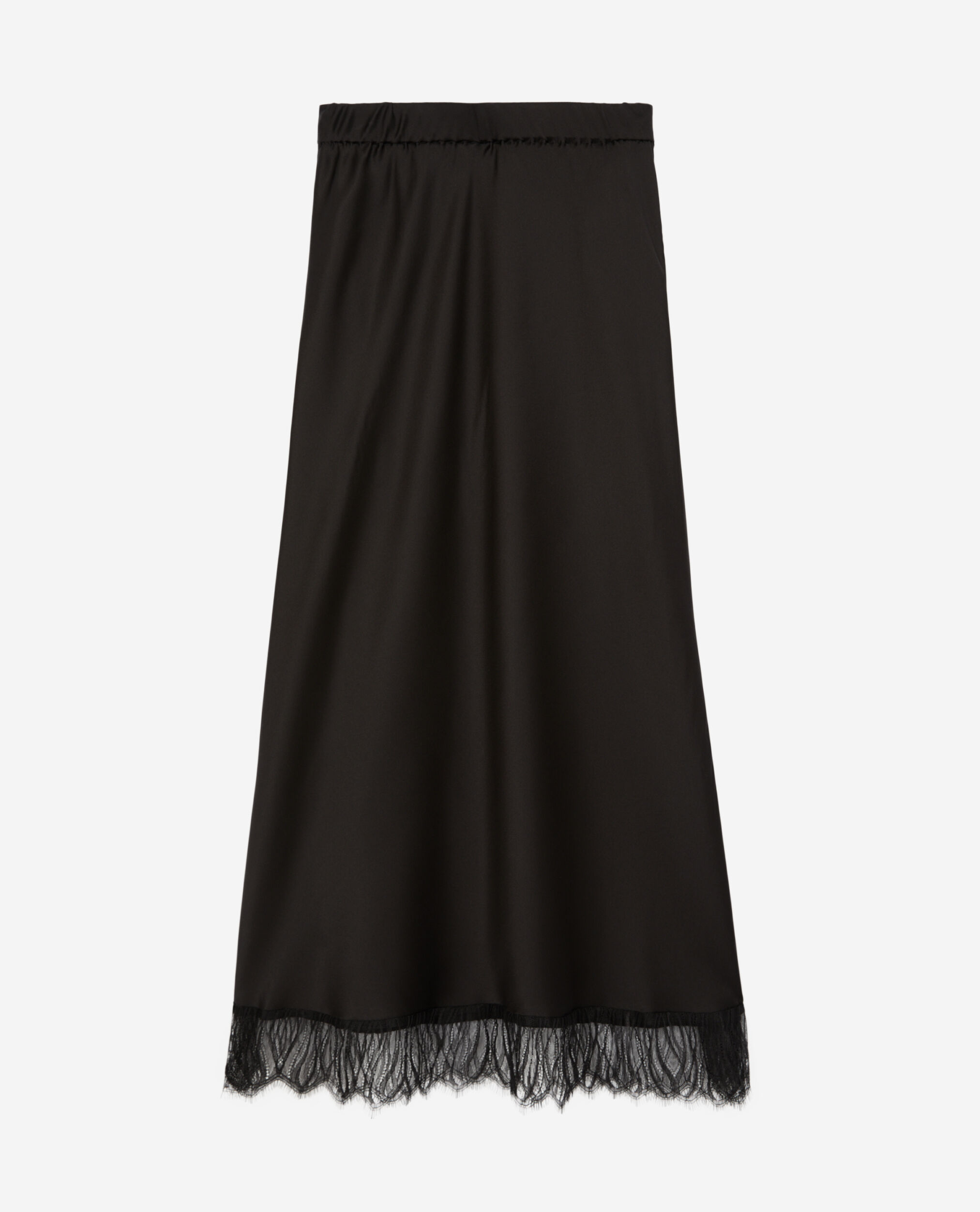 Long black skirt with lace details, BLACK, hi-res image number null