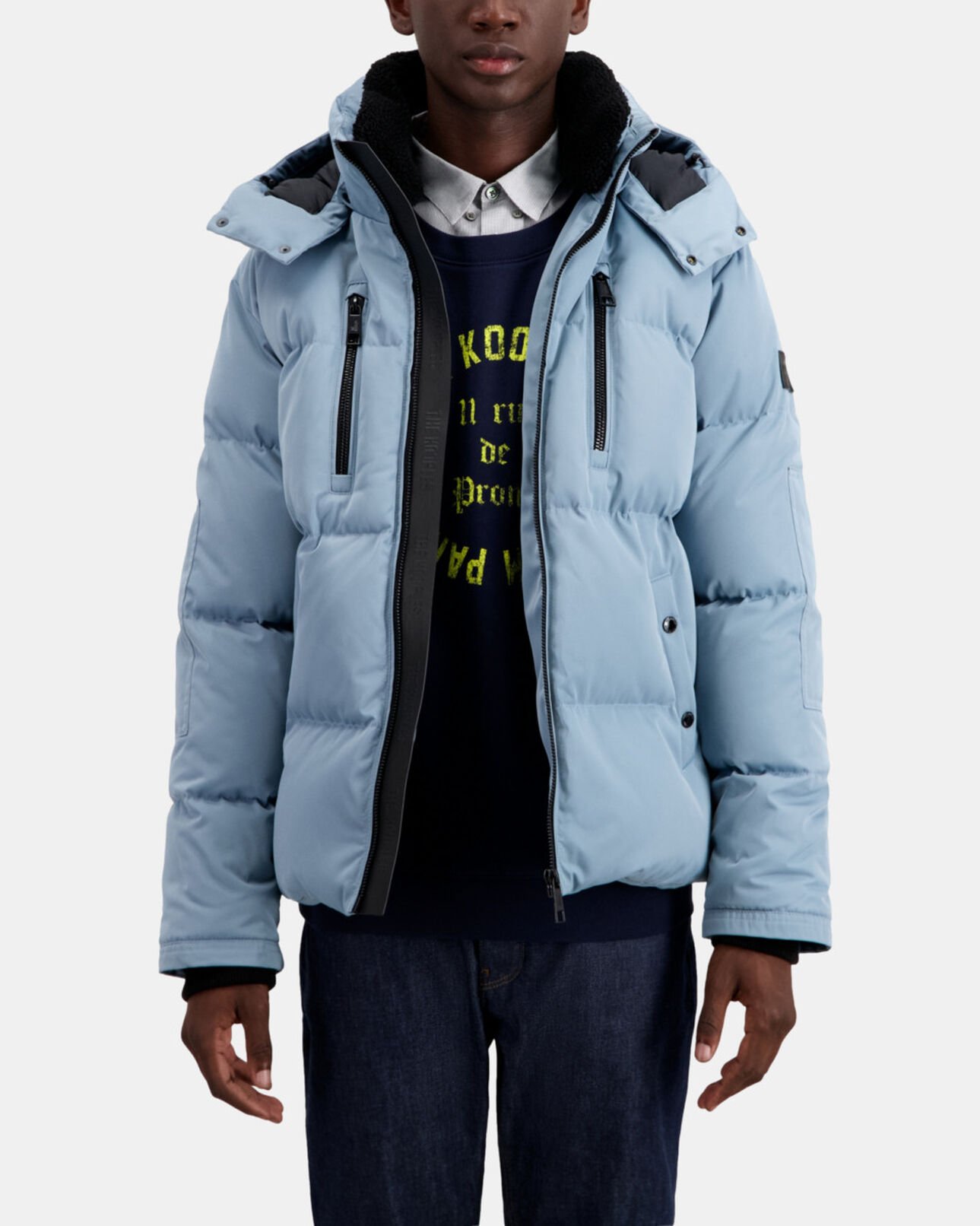 The Kooples MEN BLUE GREY blue hooded puffer jacket
