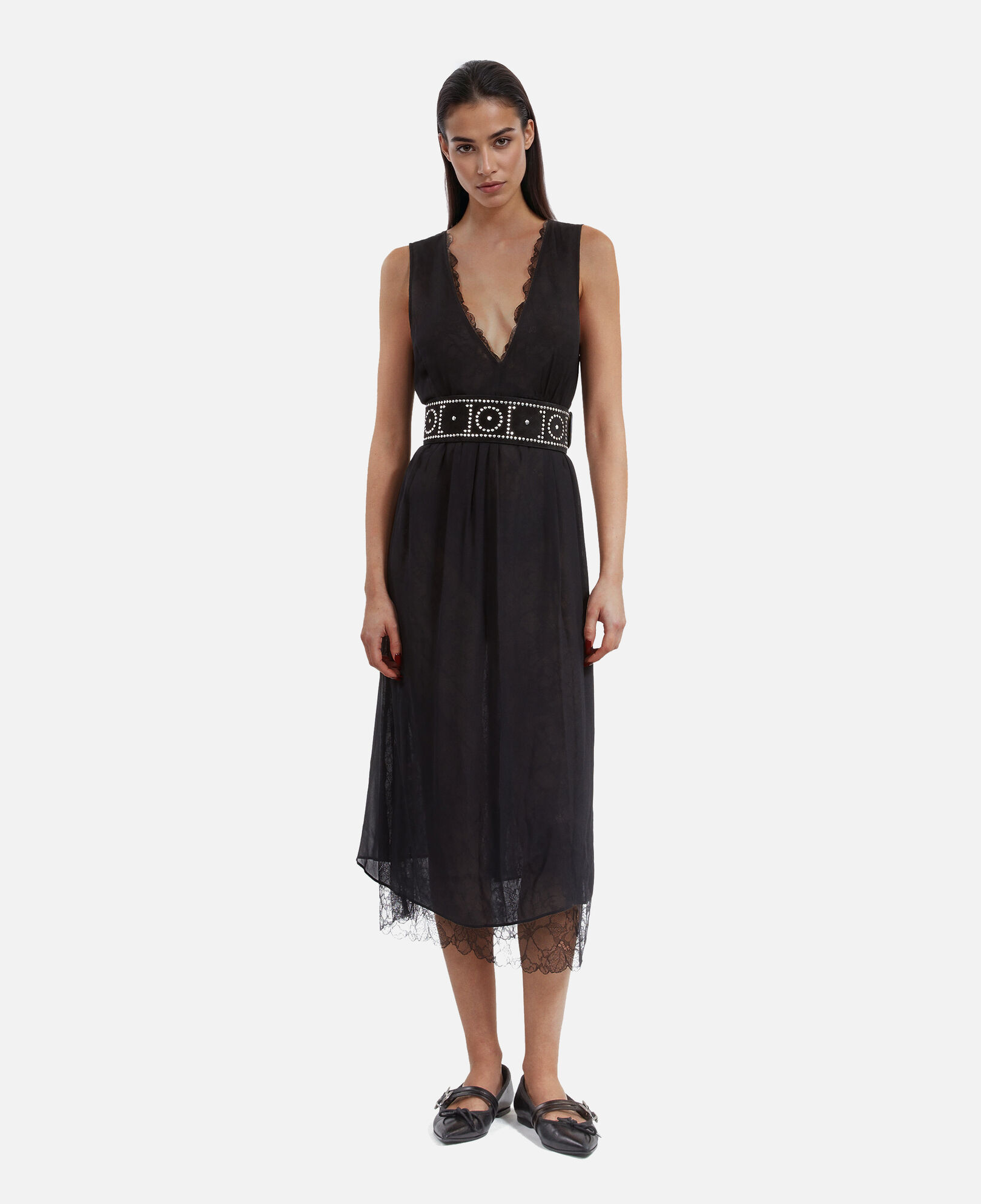 The Kooples FEMME BLACK robe longue avec dentelle noire