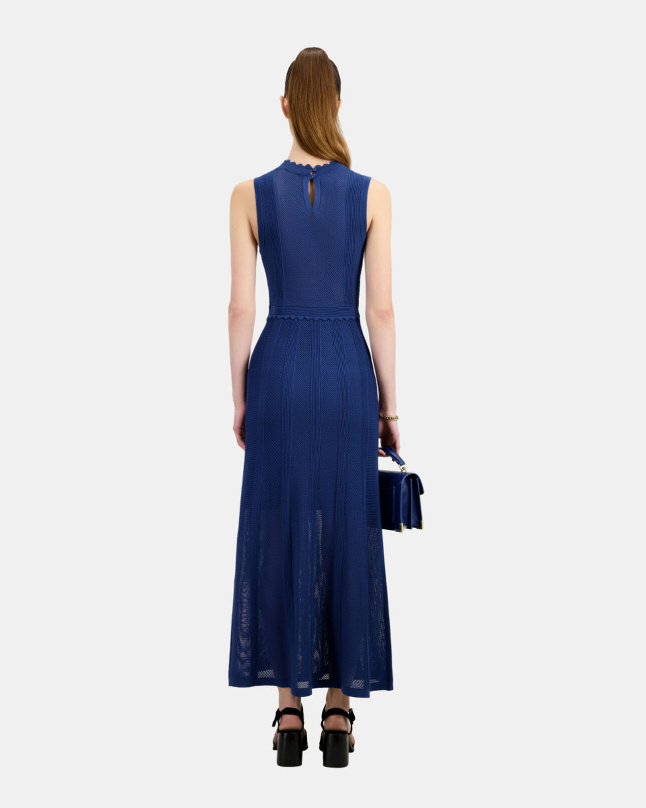 The Kooples MUJER MIDDLE NAVY vestido largo azul rey punto calado
