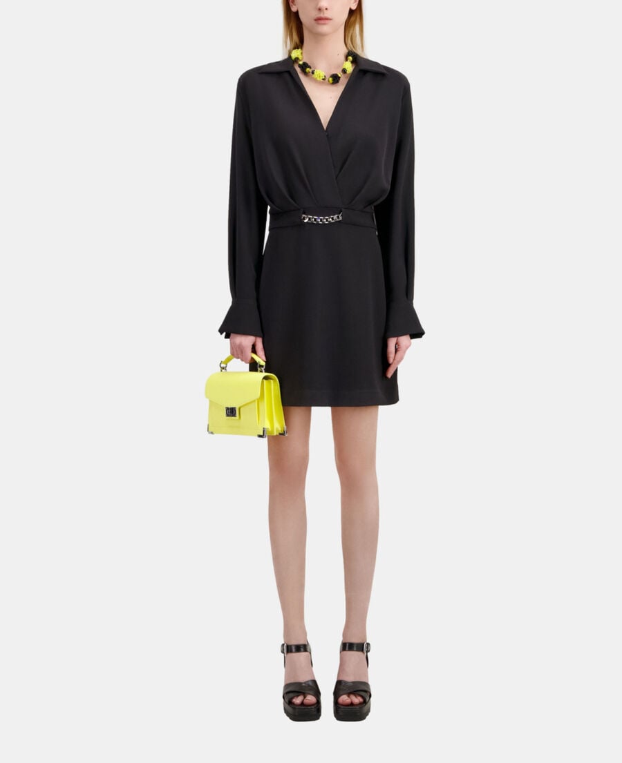 The Kooples WOMEN BLACK short black crepe dress with chain