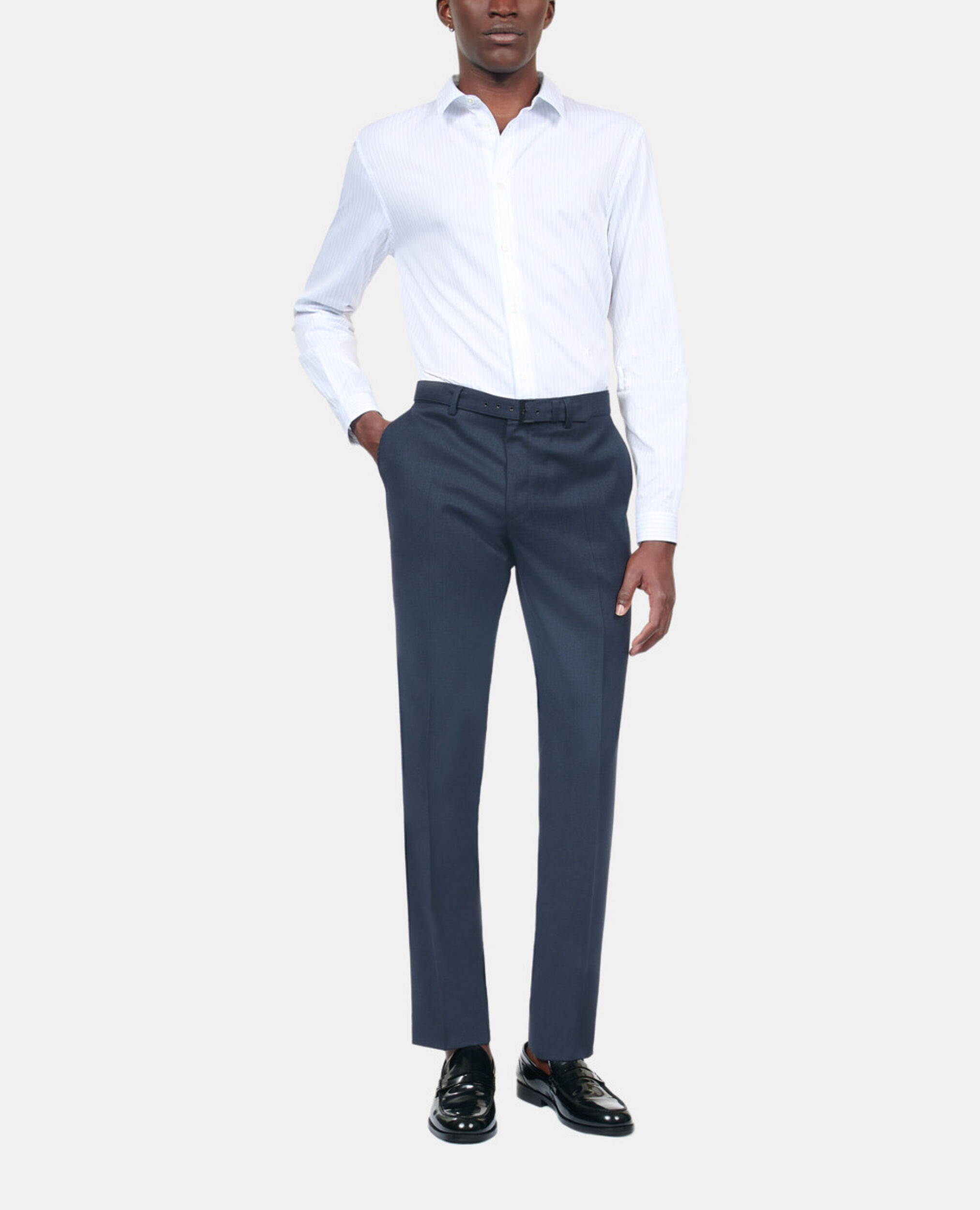 Navy blue wool suit trousers, NAVY, hi-res image number null