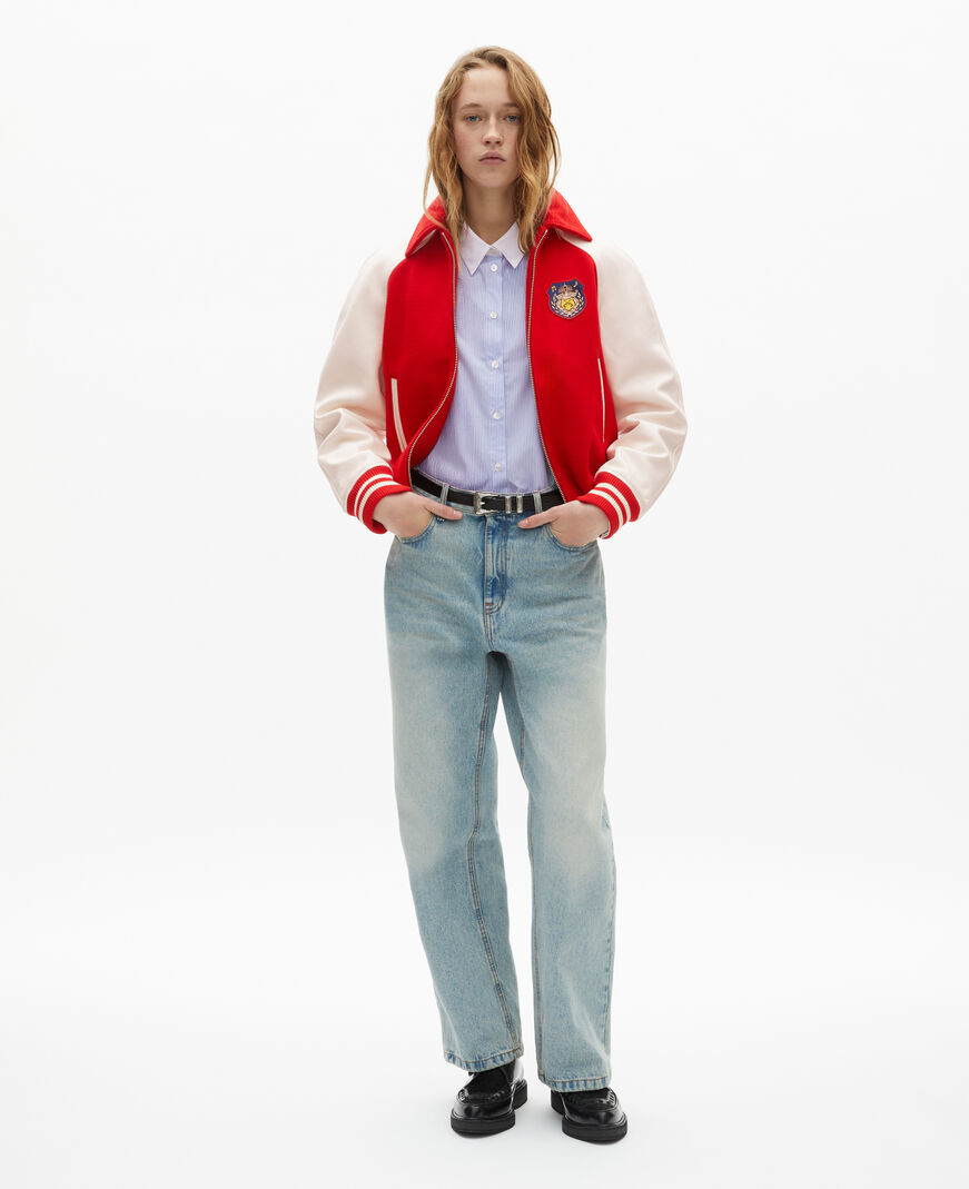 The Kooples WOMEN RED / WHITE red wool and leather jacket