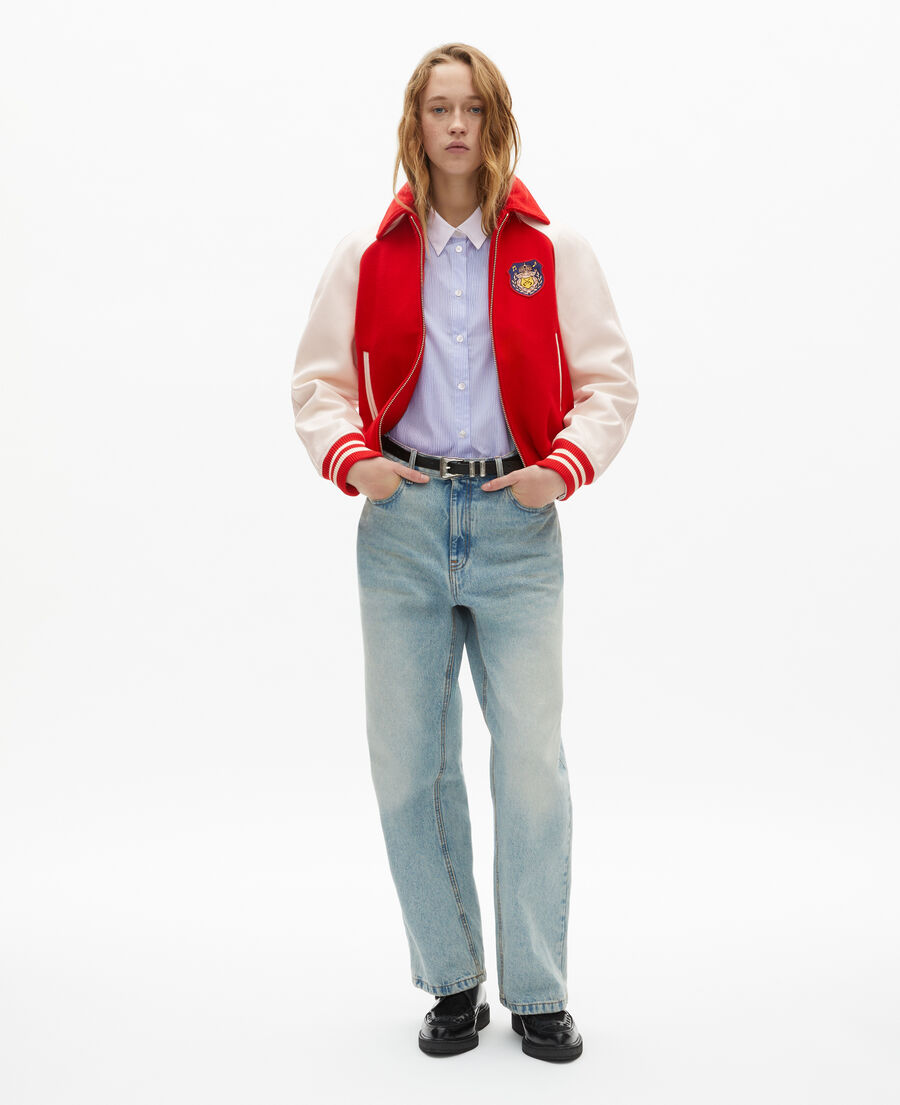 The Kooples WOMEN RED / WHITE red wool and leather jacket