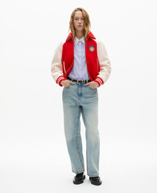 The Kooples WOMEN RED / WHITE red wool and leather jacket