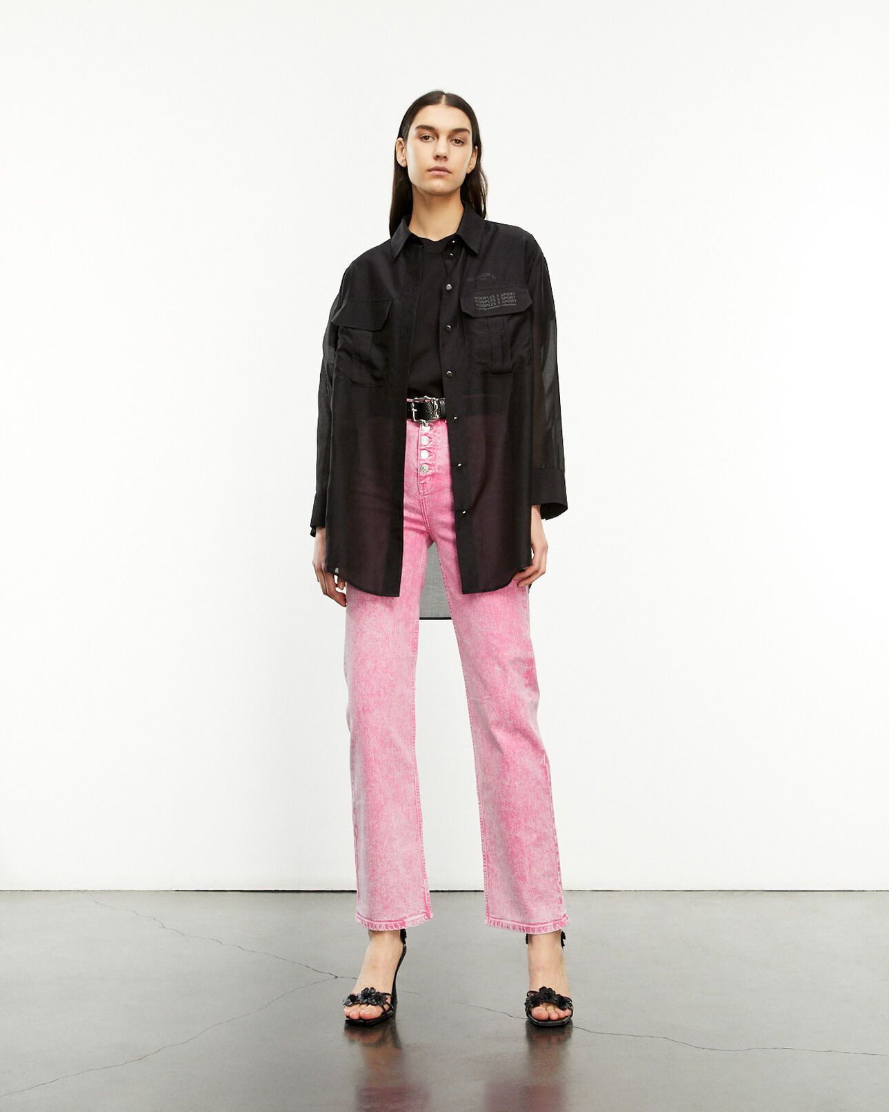 The Kooples WOMEN BLACK long black shirt with breast pockets