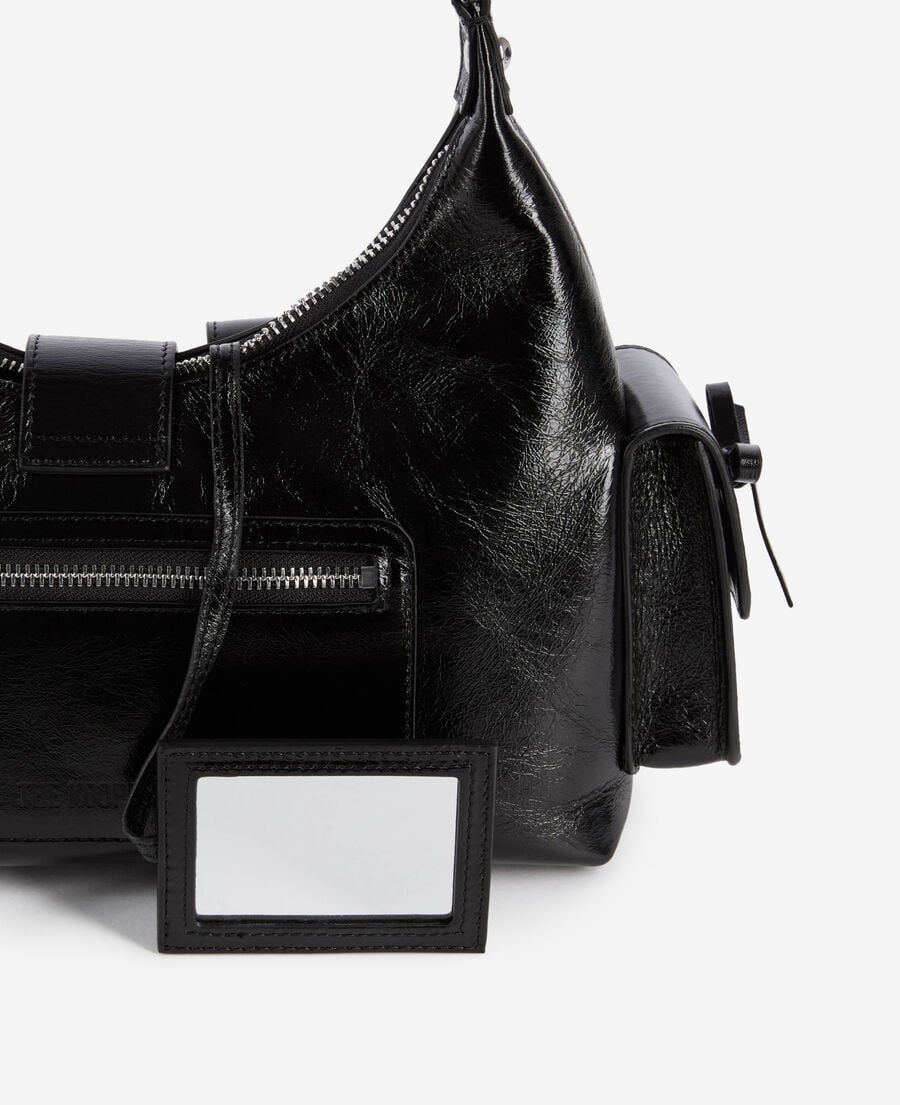The Kooples F BLACK amelia bag in black cracked leather