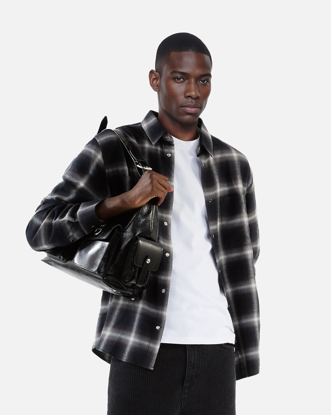 The Kooples MEN BLACK GREY WHITE black and white checkered shirt