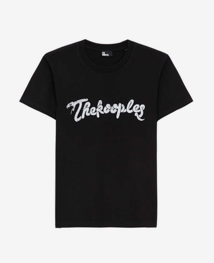 women's black t-shirt with snake logo print