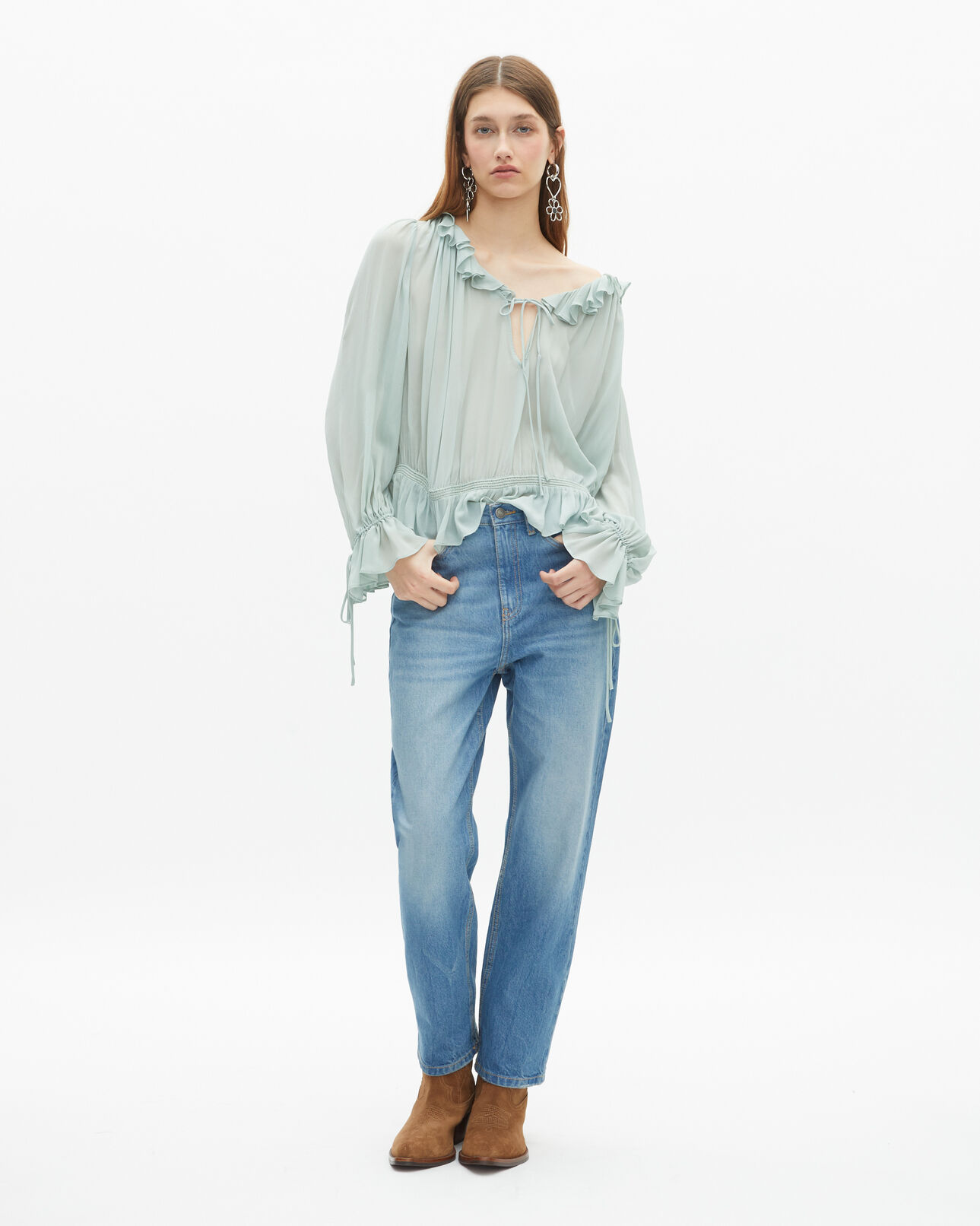 The Kooples WOMEN BLUE/GREEN blue ruffled blouse