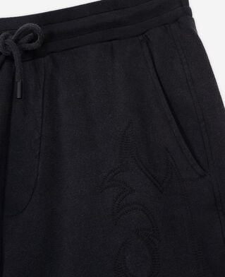 The Kooples H BLACK WASHED black fleece shorts with western-style embroidery