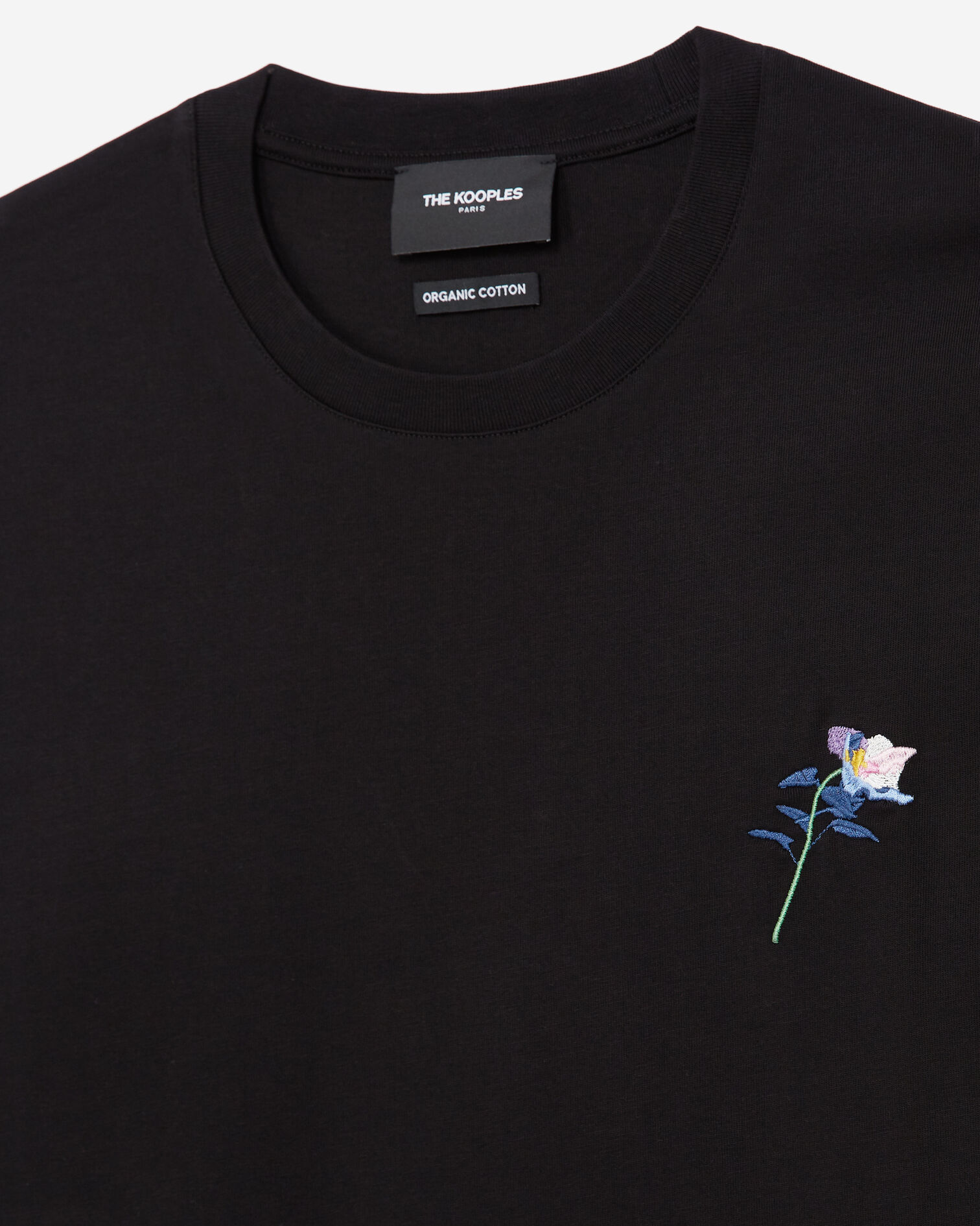 Black cotton T-shirt with embroidered flowers, BLACK, hi-res image number null
