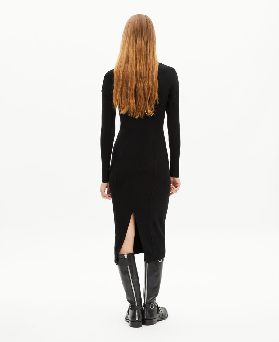 The Kooples WOMEN BLACK long black wool-blend dress with zipped collar