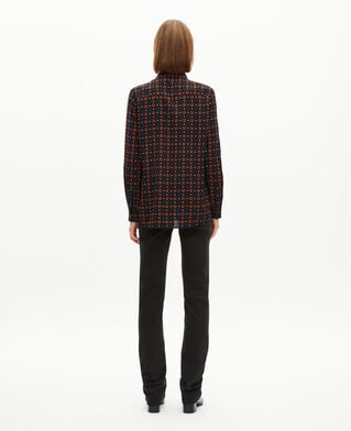 The Kooples FEMME BLACK MELANGE chemise imprim&eacute;e pois et fleurs en soie m&eacute;lang&eacute;e noire