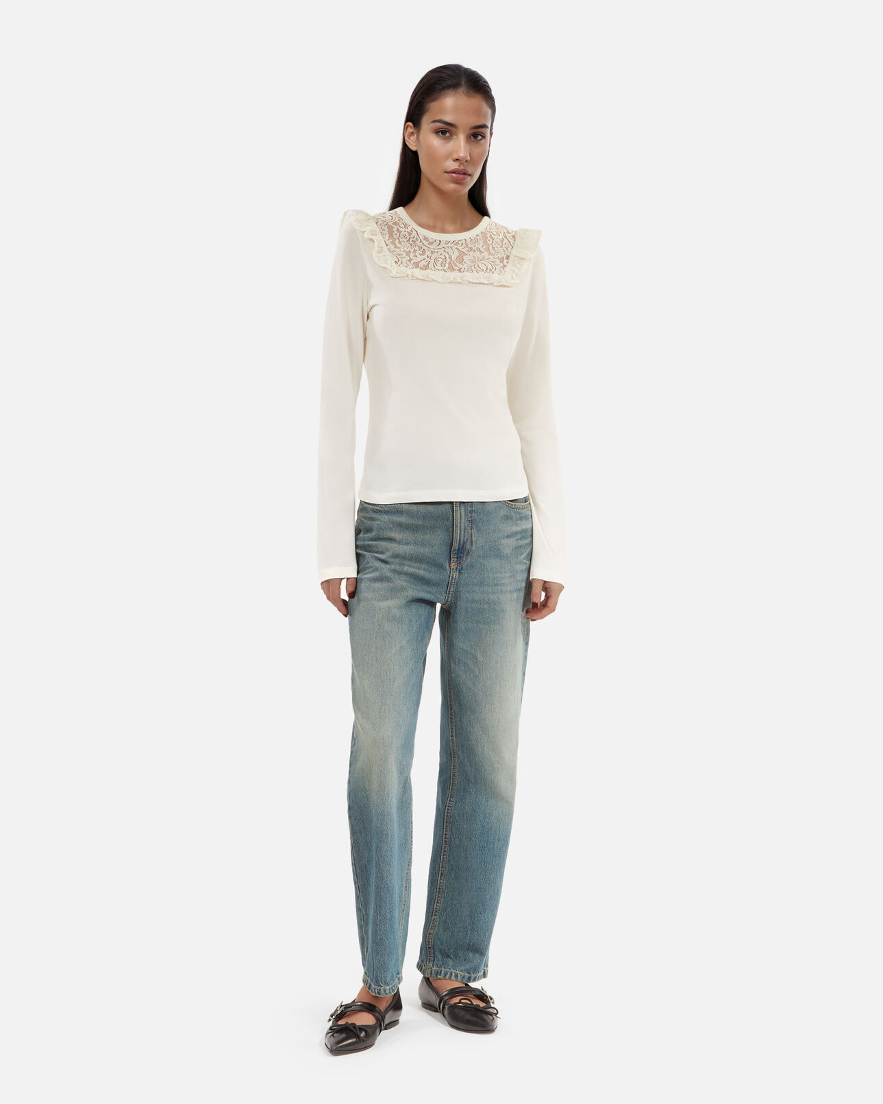 The Kooples FEMME WHITE t-shirt manches longues blanc