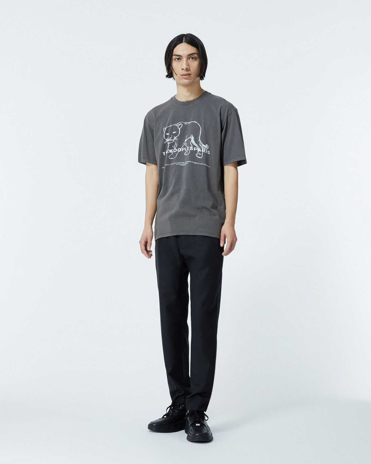 The Kooples HOMME BLACK WASHED t-shirt noir coton à logo panthère