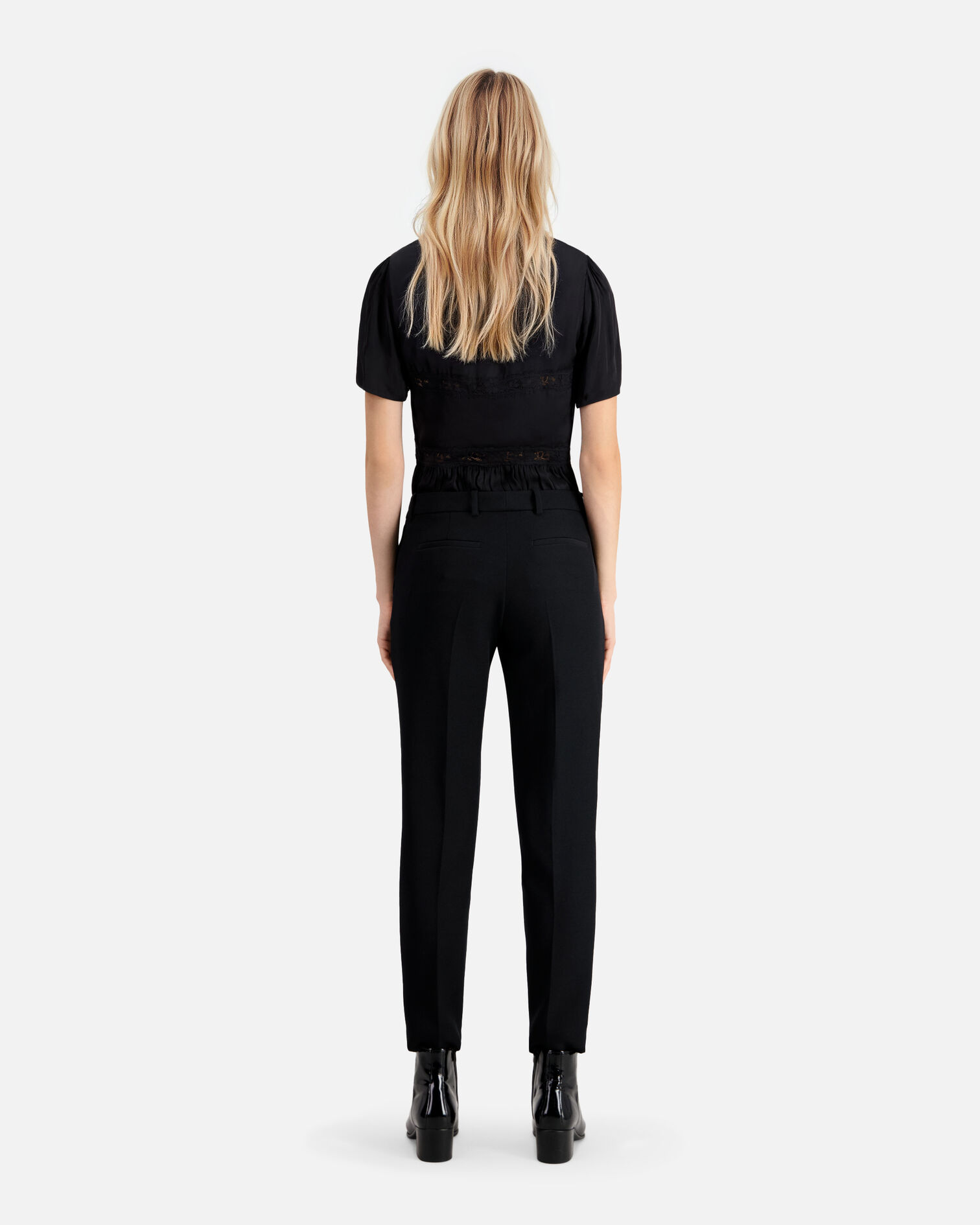 Straight cut black crepe tailored pants, BLACK, hi-res image number null