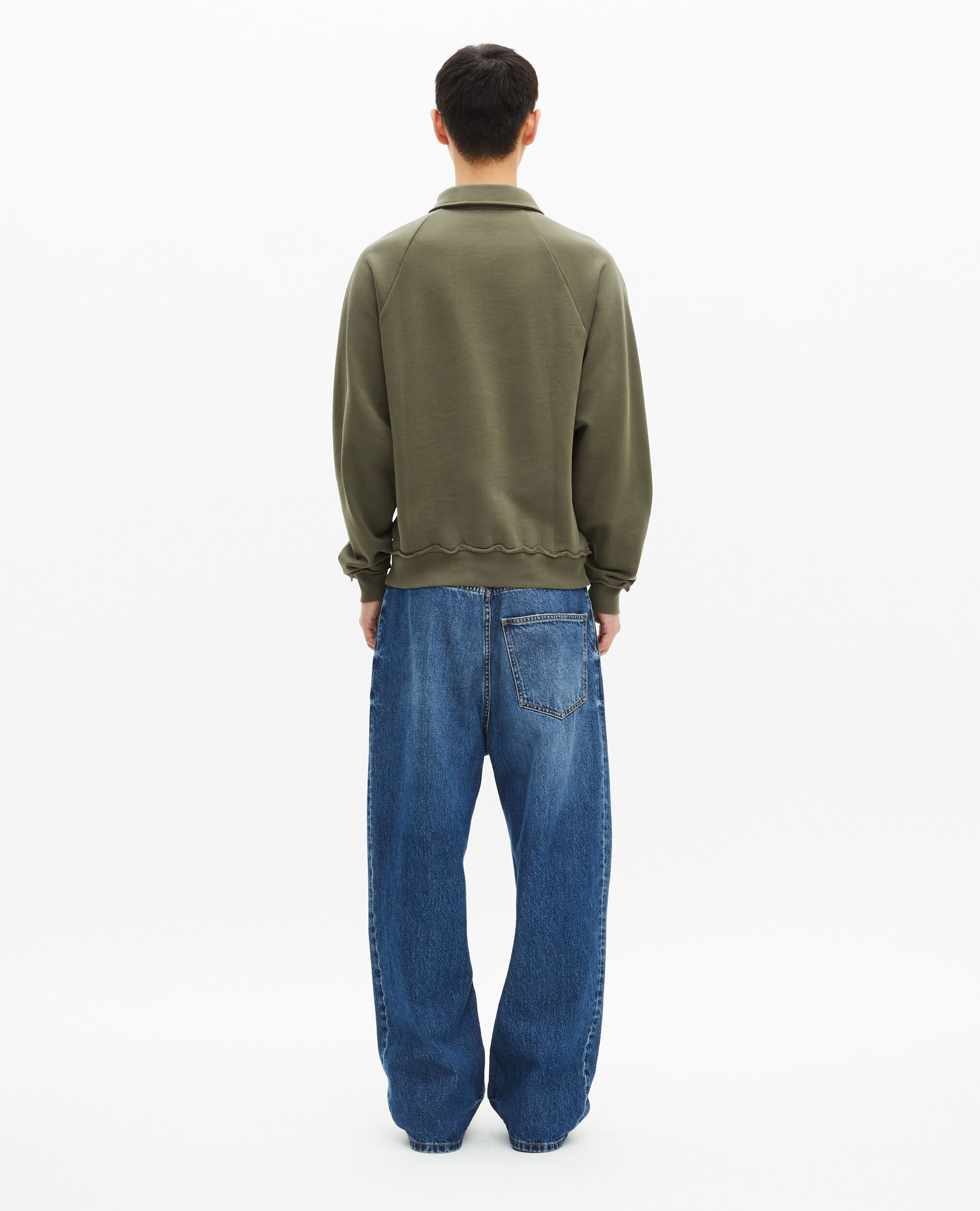 Sweatshirt col polo kaki, KAKI, hi-res image number null