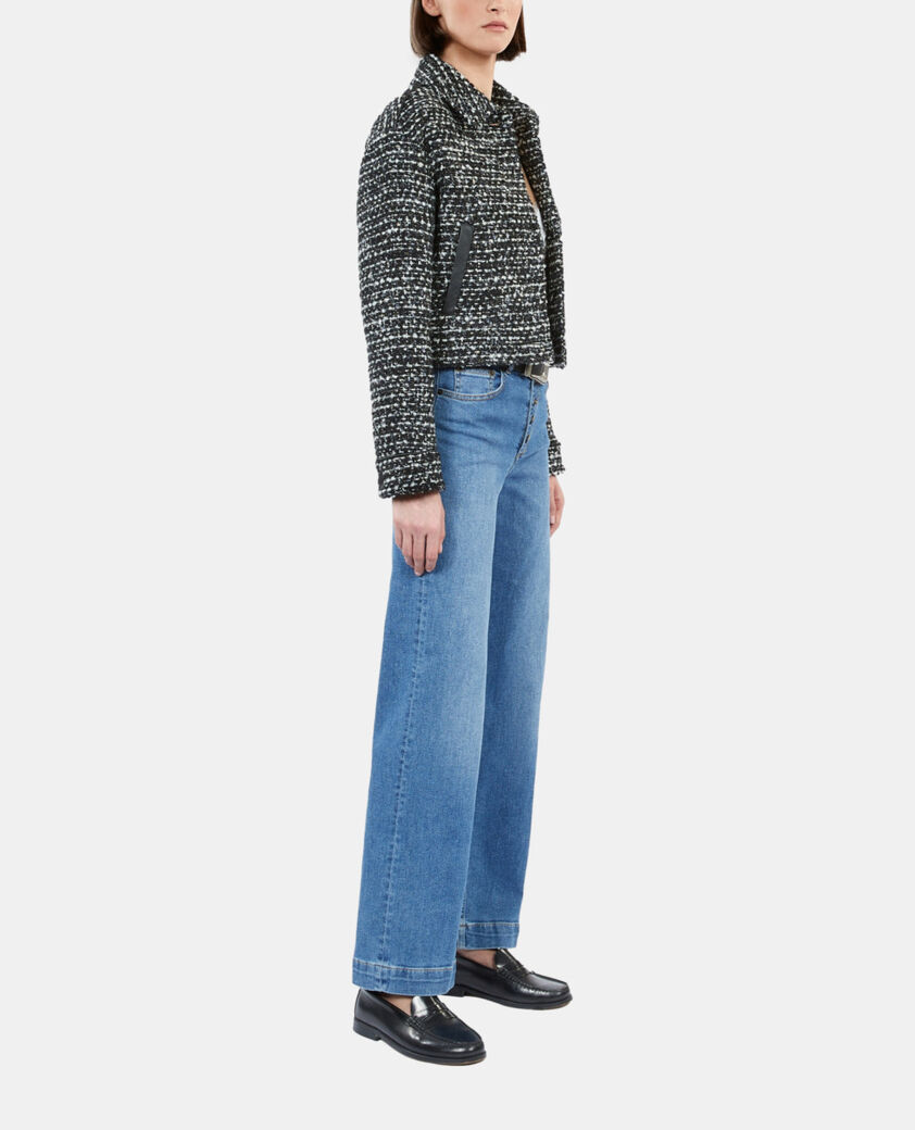 The Kooples FEMME BLACK WHITE blouson en tweed noir et blanc