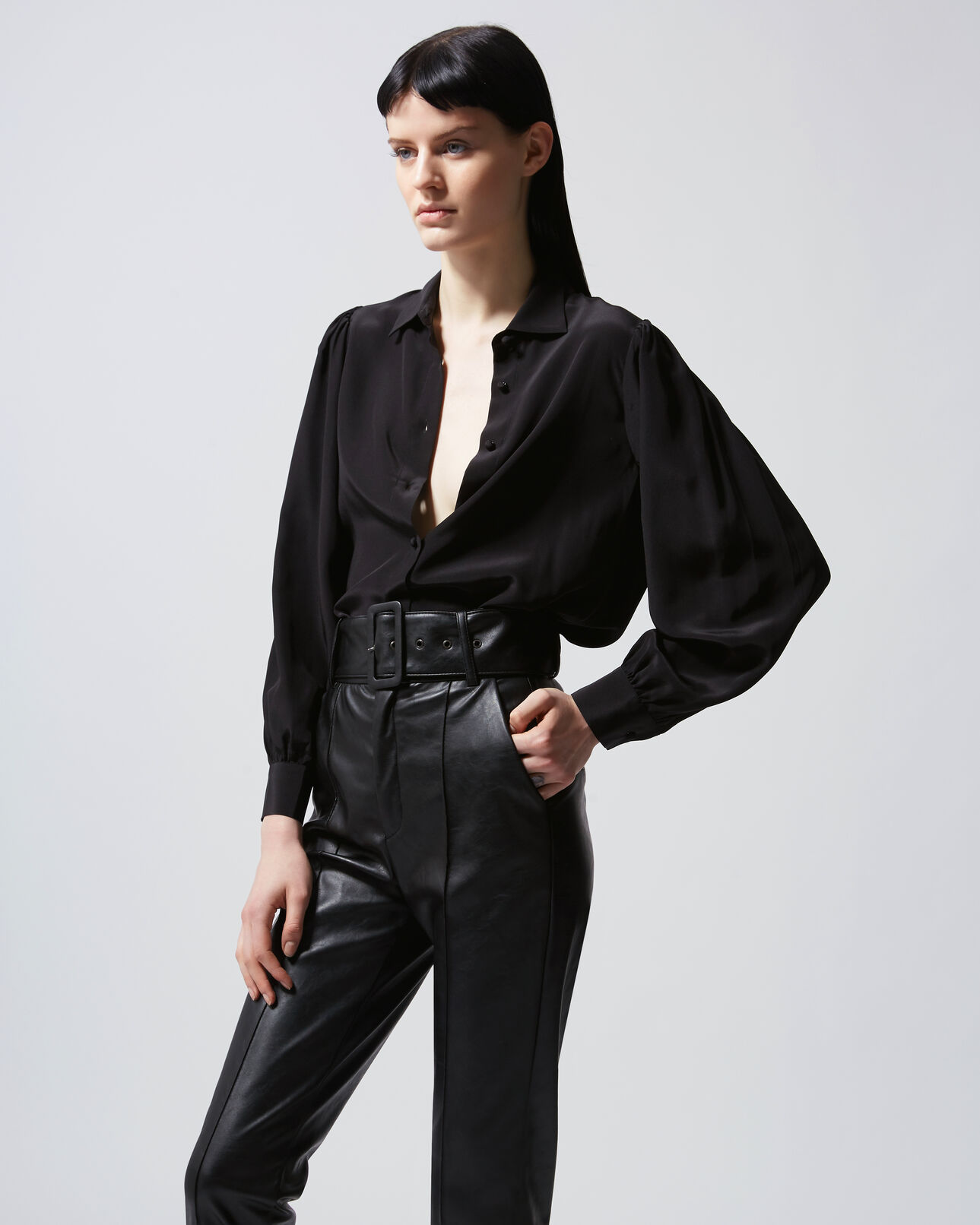 The Kooples DAMEN BLACK fließendes schwarzes seidenhemd