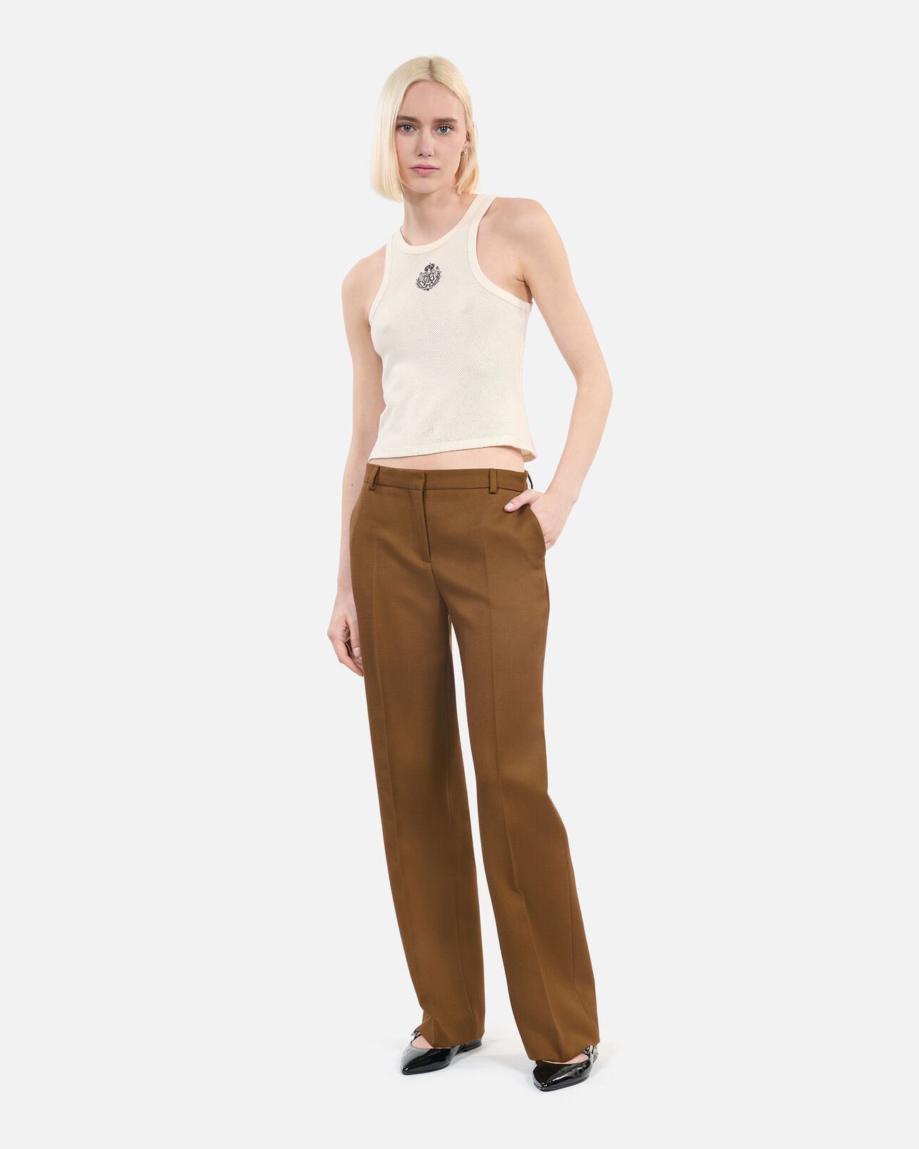 The Kooples WOMEN KAKI loose-fitting brown suit trousers
