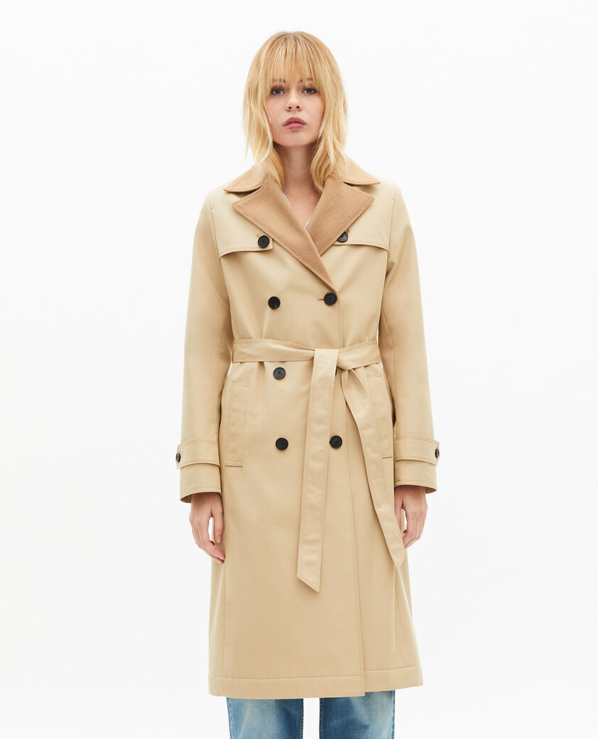 The Kooples DAMEN LIGHT BEIGE beigefarbener trenchcoat mit wollmischungsfutter