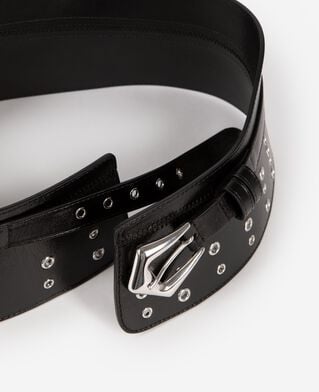 The Kooples F BLACK black leather corset belt with eyelets