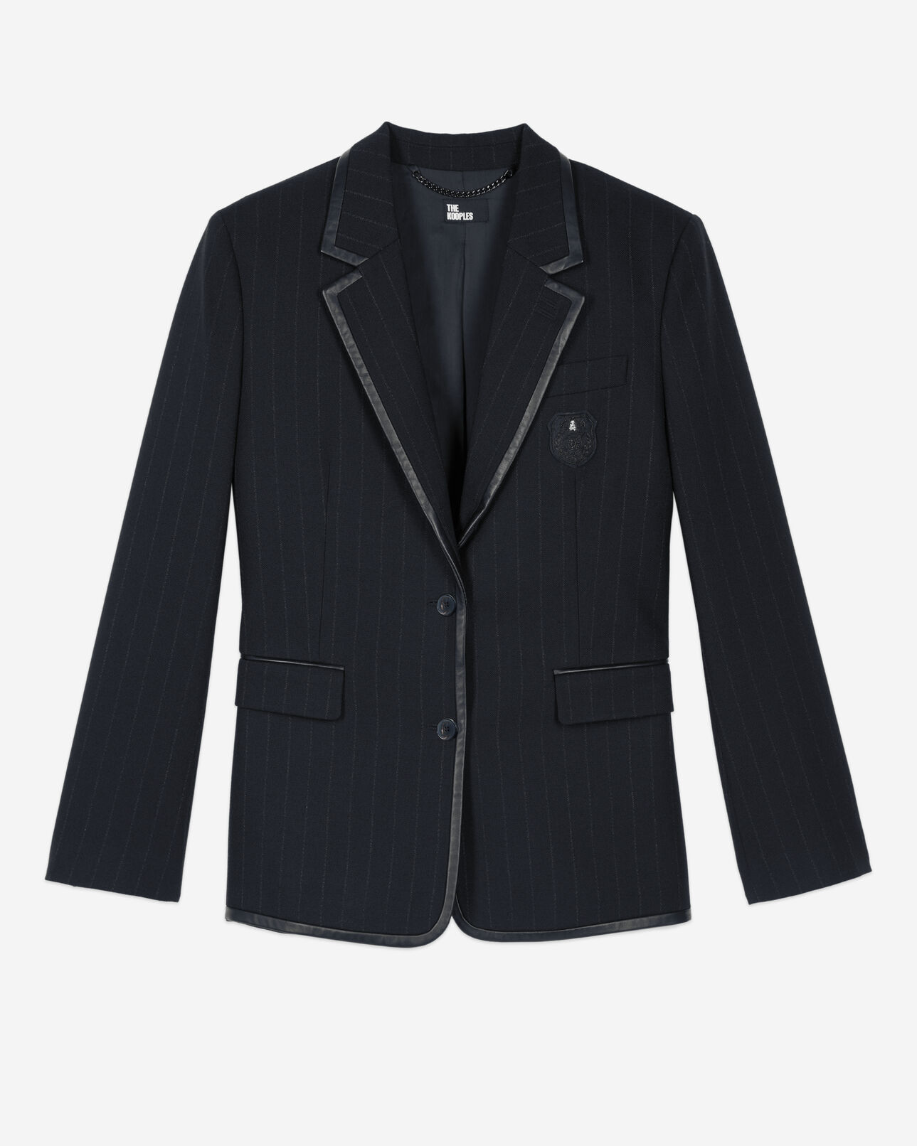 The Kooples FEMME BLACK veste à rayures tennis en laine mélangée noire
