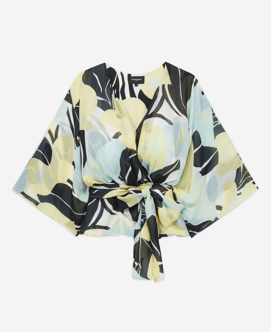 grünes fließendes kimono-top mit blumenprint