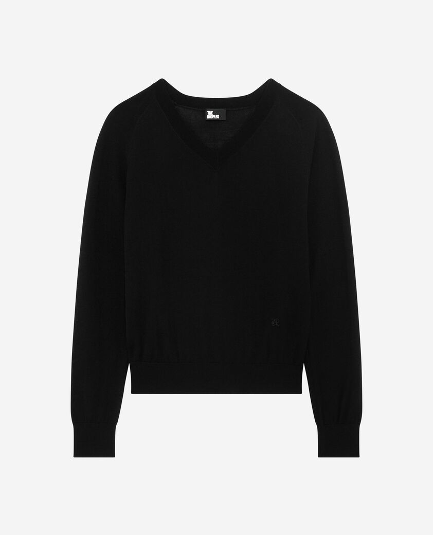 The Kooples FEMME BLACK pull col v en laine m&eacute;rinos noir