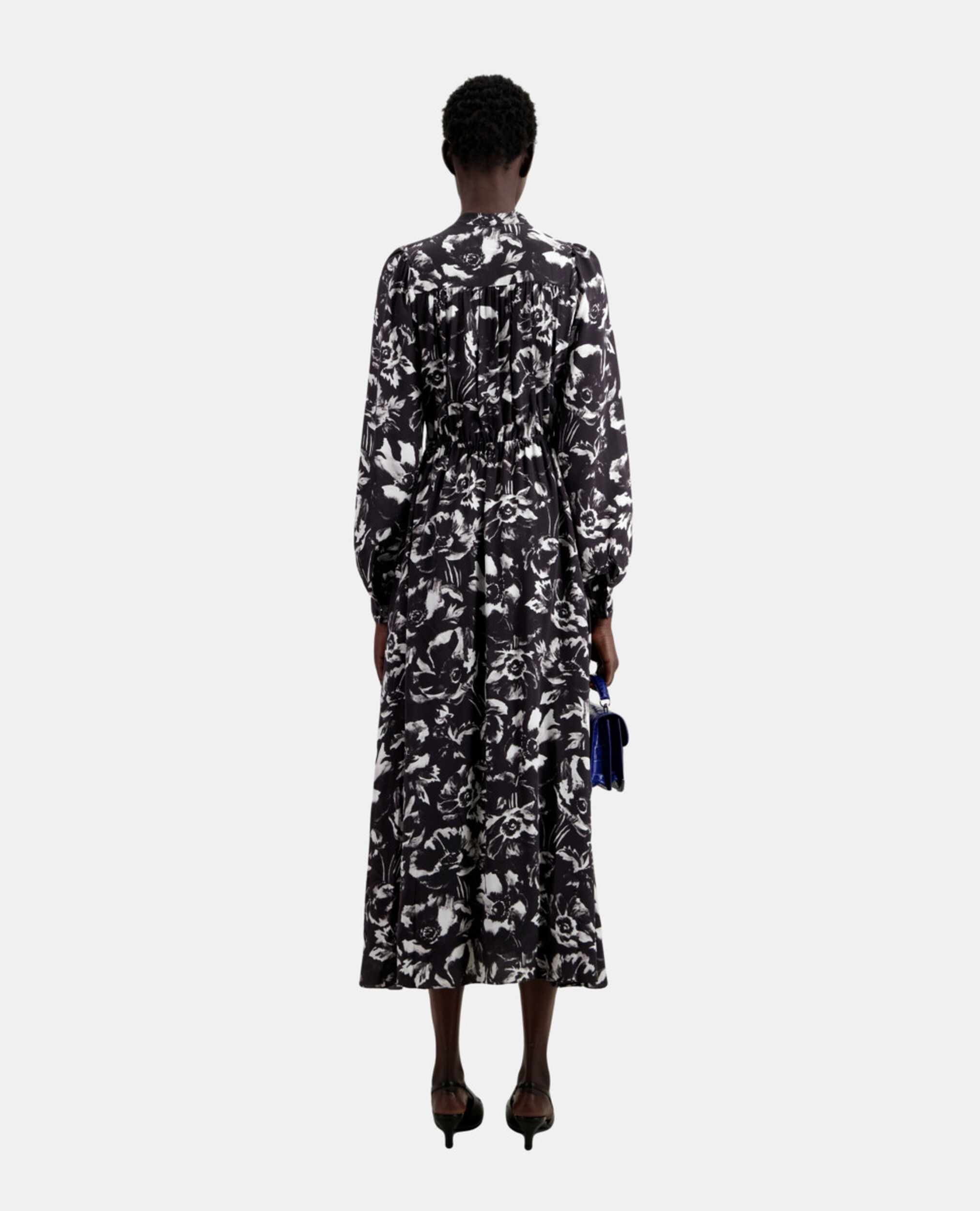 Long printed dress, BLACK WHITE, hi-res image number null