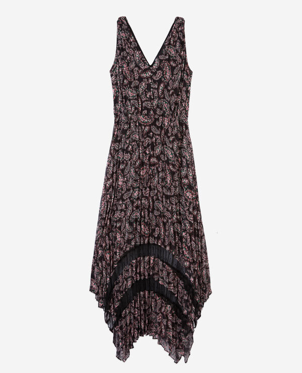 The Kooples FEMME BLACK / PINK robe longue plissée imprimée