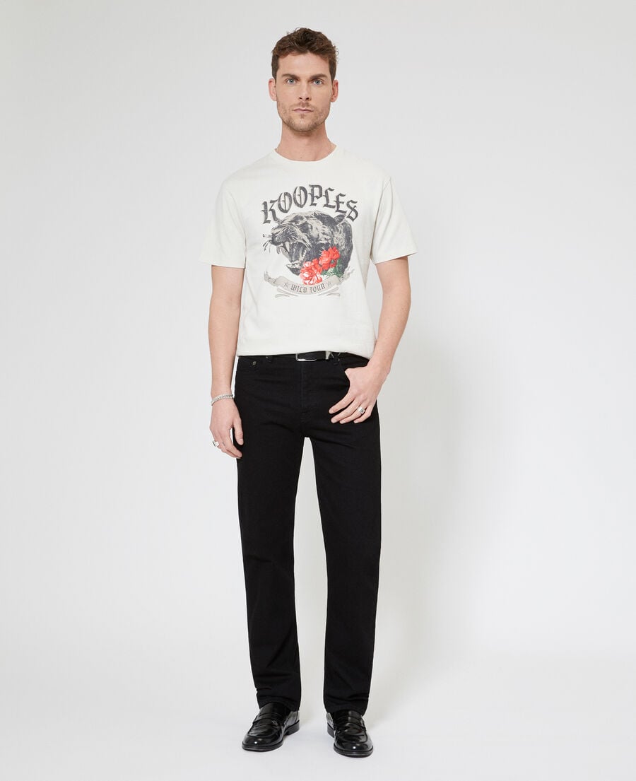 The Kooples H LIGHT BEIGE t-shirt with beige panther screen print