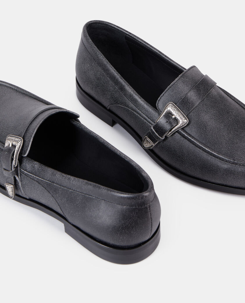 The Kooples MEN BLACK black leather loafers with western buckle