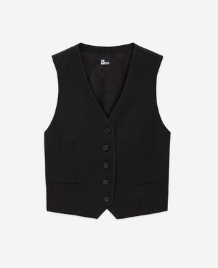The Kooples WOMEN BLACK WHITE black wool suit vest