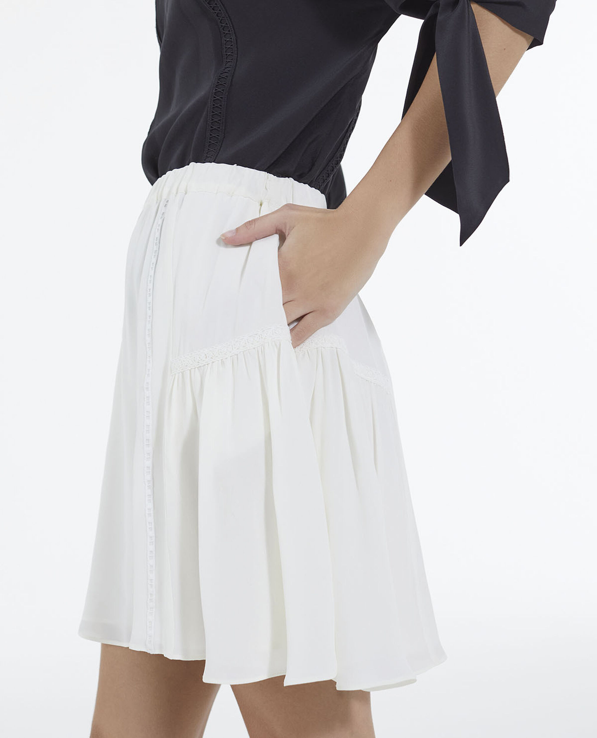 Short ecru silk skirt with ribbon detail, OFF WHITE, hi-res image number null