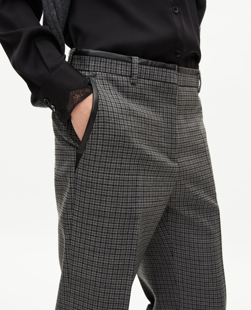 The Kooples DAMEN BLACK schwarz-graue, gerade geschnittene anzughose in hahnentrittoptik