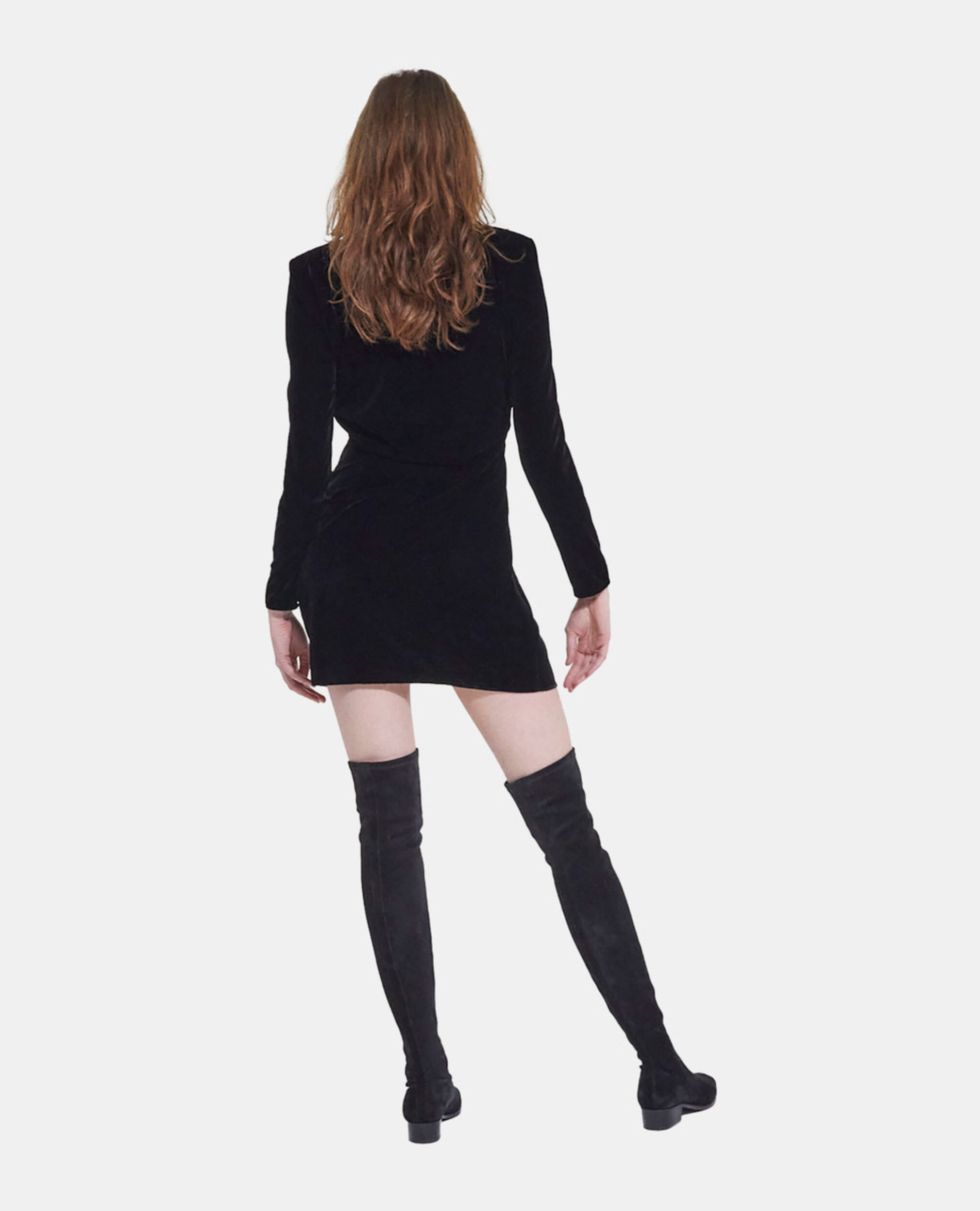 Kurzes Kleid aus schwarzem Velours, BLACK, hi-res image number null