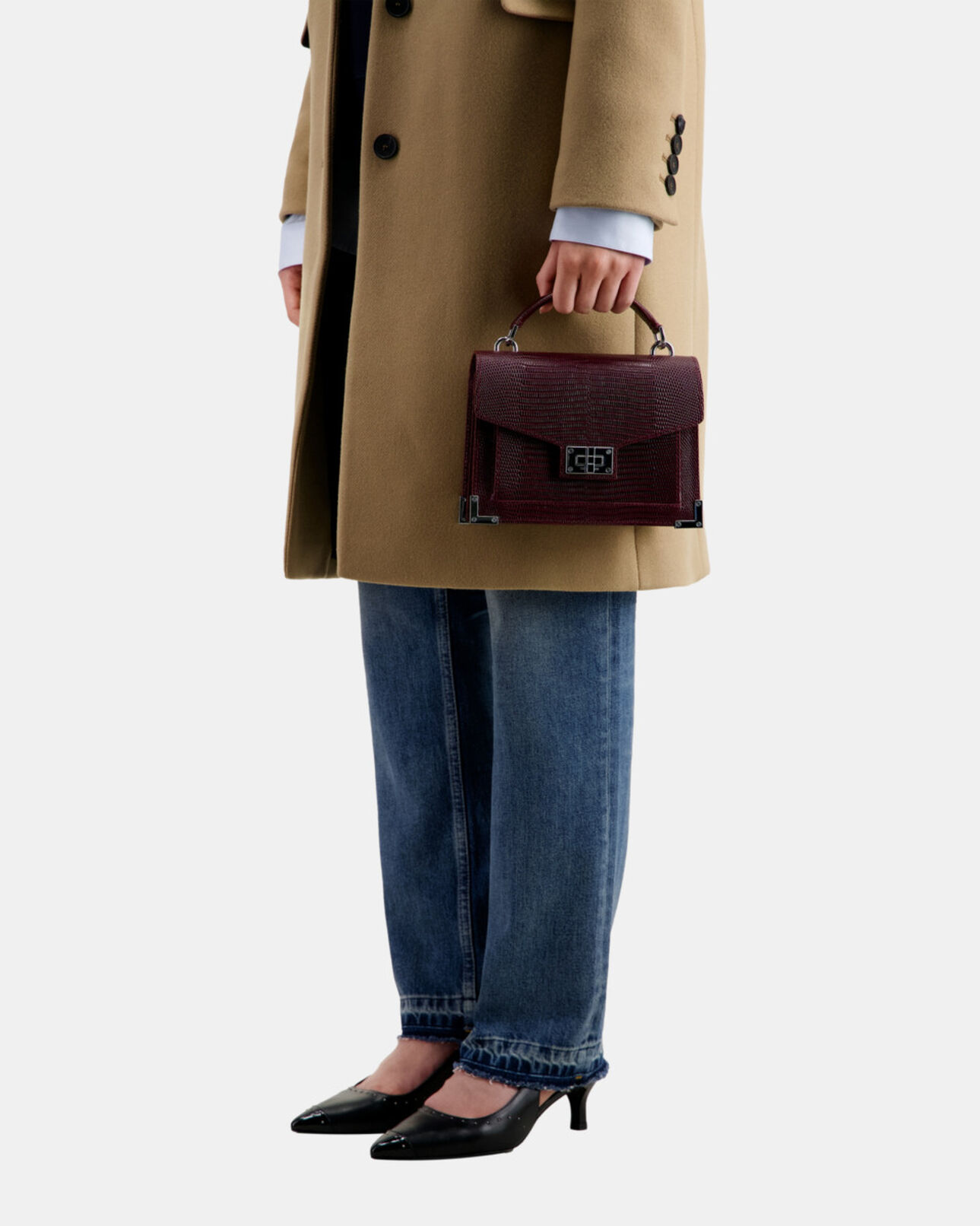 The Kooples FEMME BORDEAUX sac emily small en cuir bordeaux effet lézard