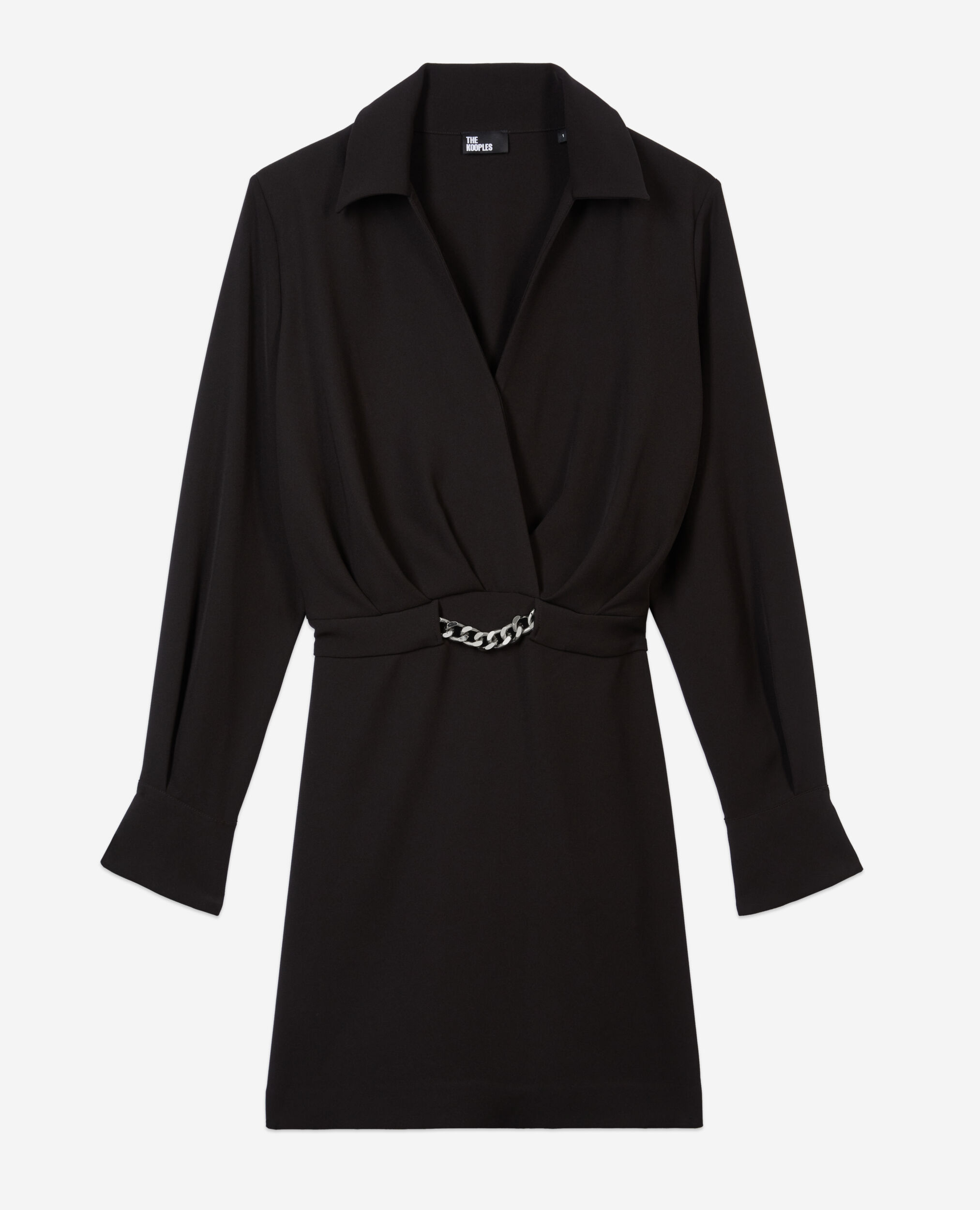 Robe courte noire en crêpe avec chaîne, BLACK, hi-res image number null