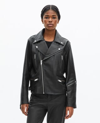 The Kooples WOMEN BLACK black fringed leather jacket