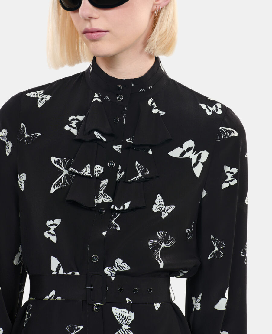 The Kooples FEMME BLACK WHITE robe courte imprim&eacute;e papillons