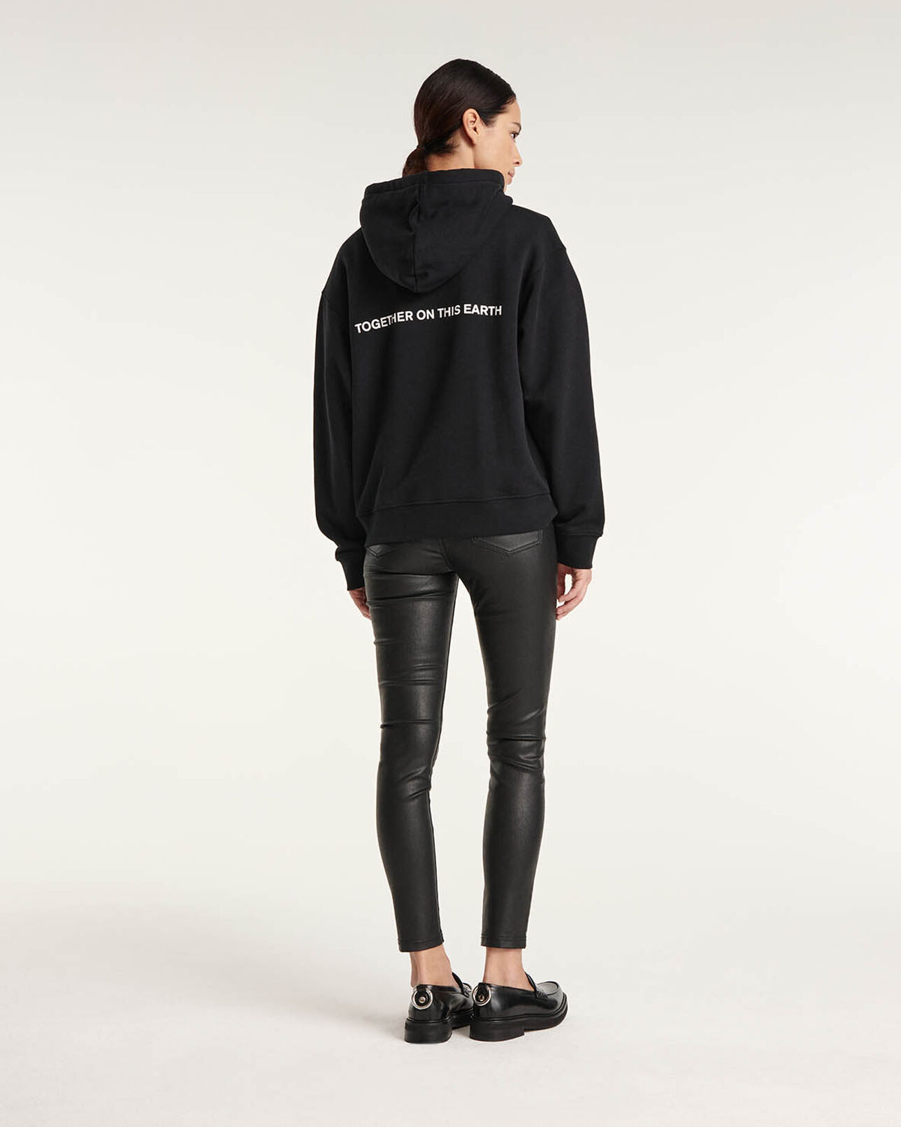 The Kooples WOMEN BLACK black hooded sweatshirt with planet logo