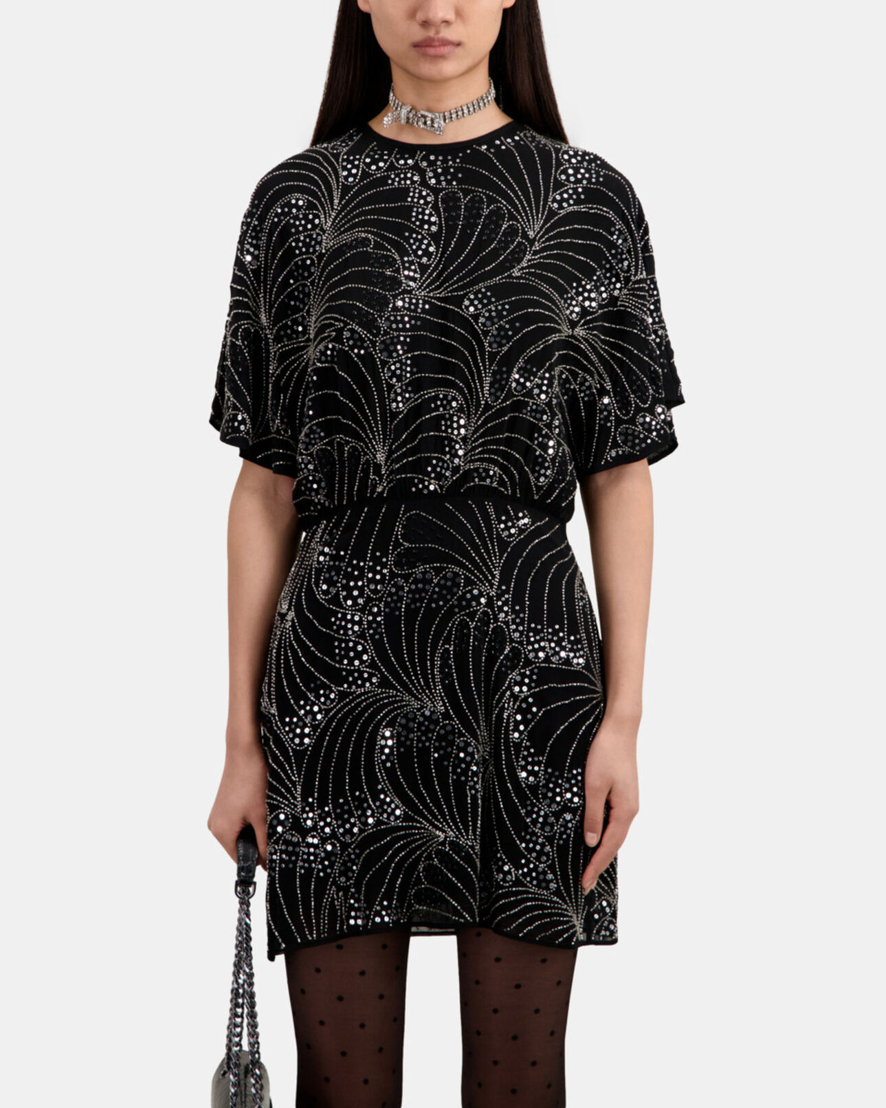 The Kooples FEMME BLACK robe courte noire avec sequins et perles