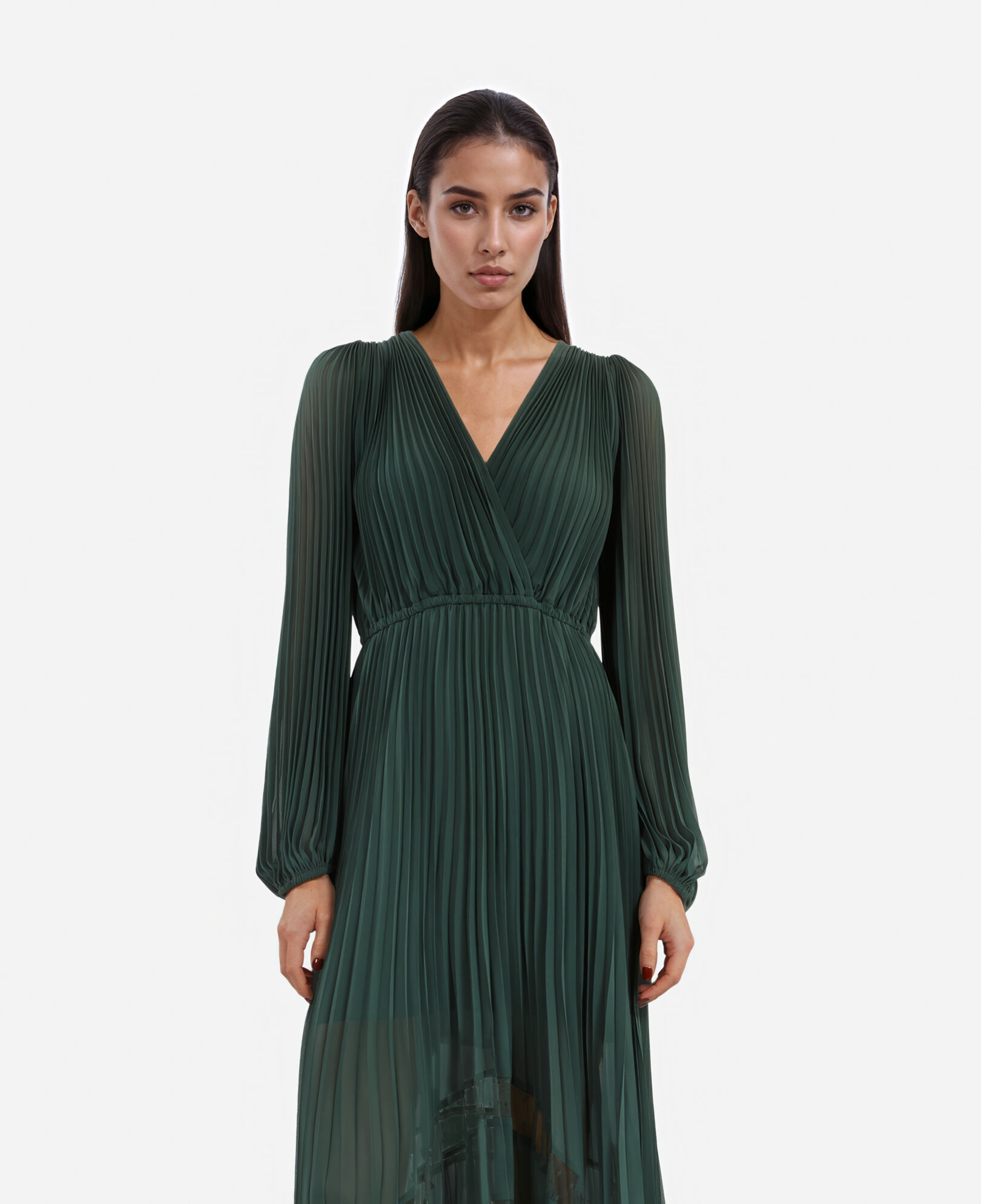 The Kooples FEMME WOOD KAKI robe longue plissée verte