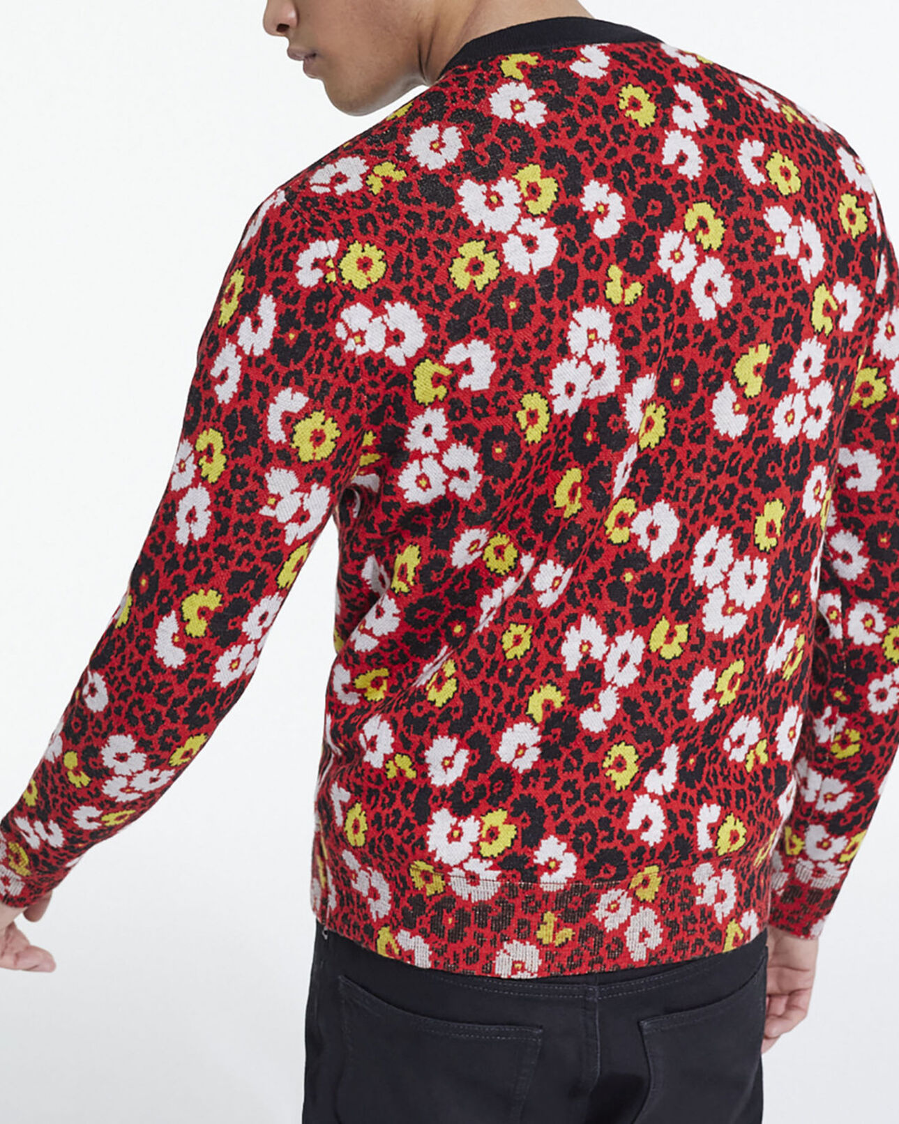 The Kooples MEN DARK RED floral print wool sweater