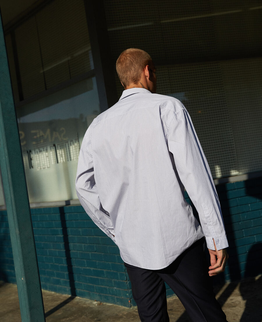 oversized blue and white striped cotton shirt