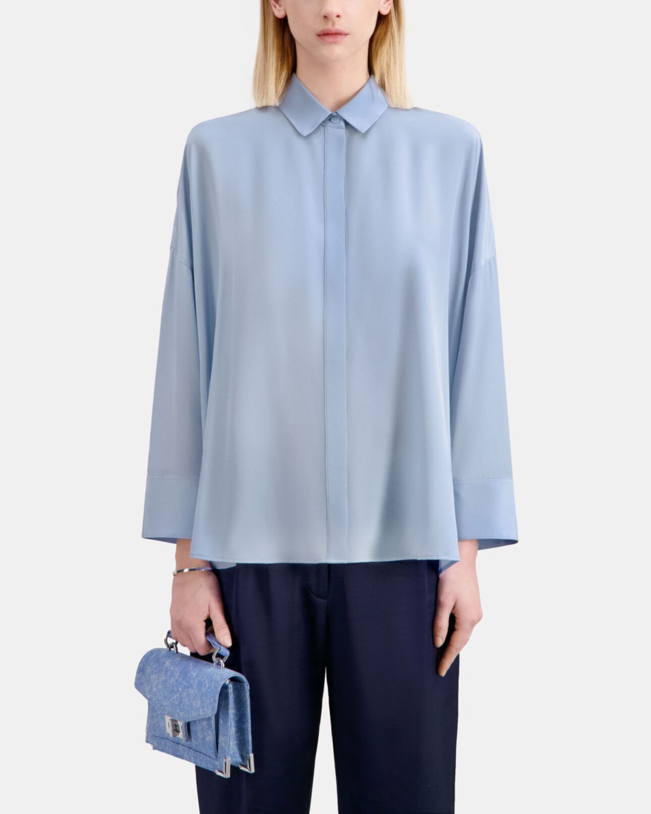 The Kooples MUJER LAVENDER camisa holgada de seda lavada azul