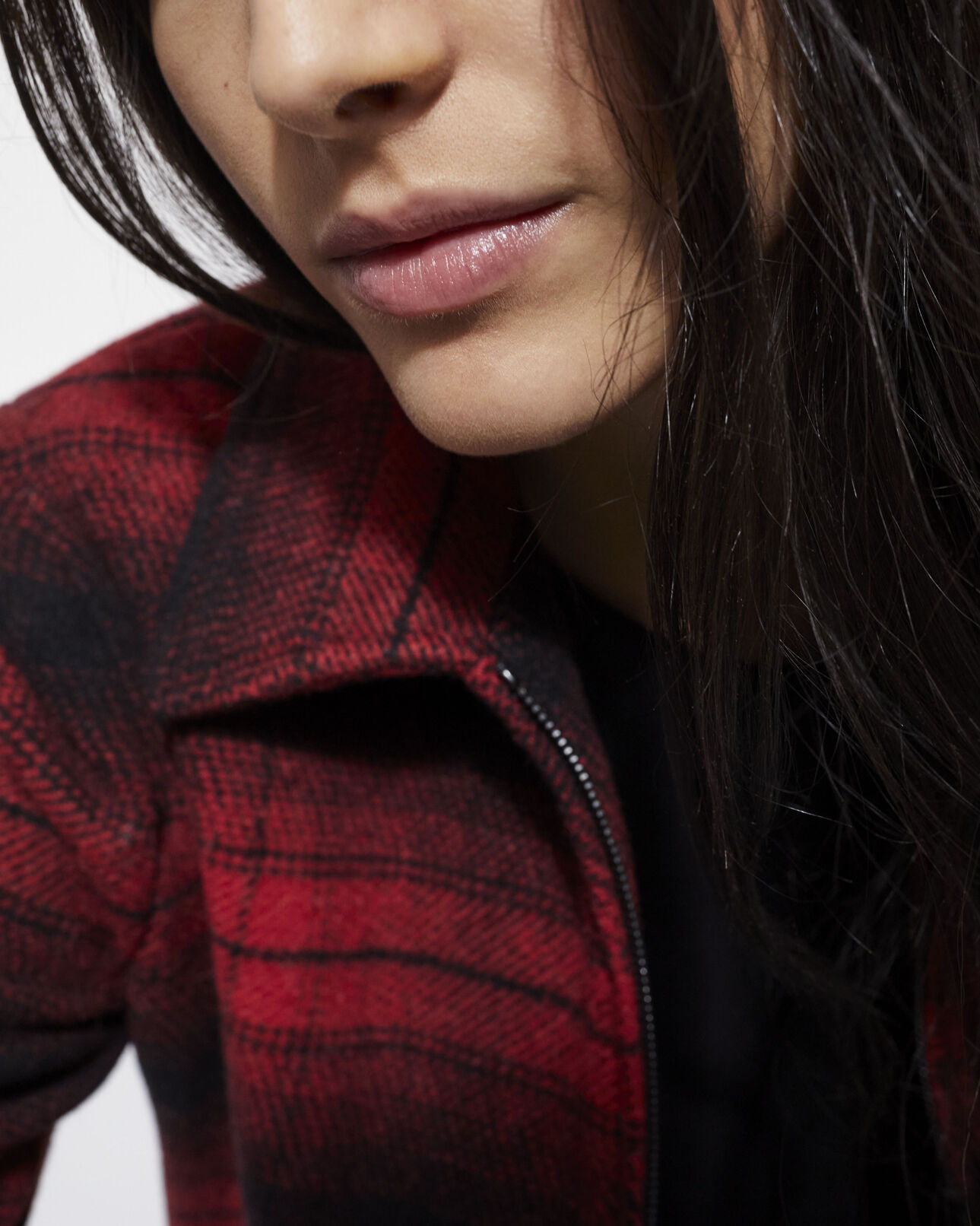 The Kooples FEMME RED / BLACK blouson en laine à carreaux