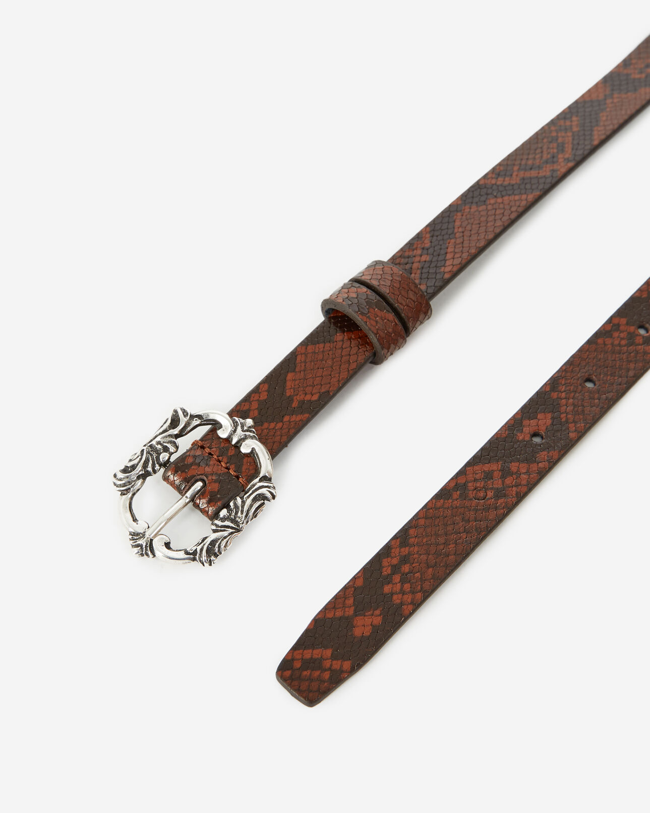 The Kooples MUJER BROWN cinturón piel marrón efecto pitón fino